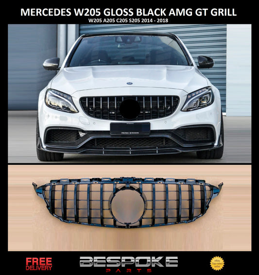 MERCEDES C CLASS W205 C200 C220 GT LIP PANAMERICAN NO CAMERA GRILLE GLOSS BLACK