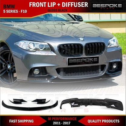 BMW 5 SERIES F10 F11 M5 FRONT LIP SPLITTER + DIFFUSER GLOSS BLACK M PERFORMANCE