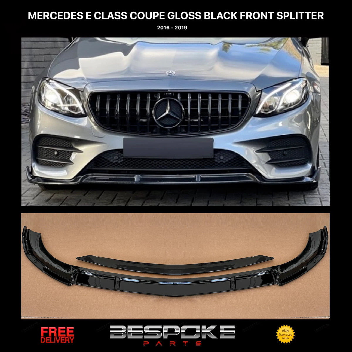 FOR MERCEDES E CLASS W213 C238 AMG E63 LOOK FRONT SPLITTER LIP GLOSS BLACK 16+