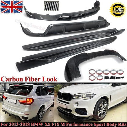 GLOSS BLACK FOR BMW X5 F15 AERO BODY KIT FRONT SPLITTER LIP + REAR DIFFUSER