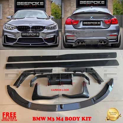 BMW M3 M4 F80 F82 F83 CARBON FIBER LOOK FRONT SPLITTER LIP + REAR DIFFUSER KIT