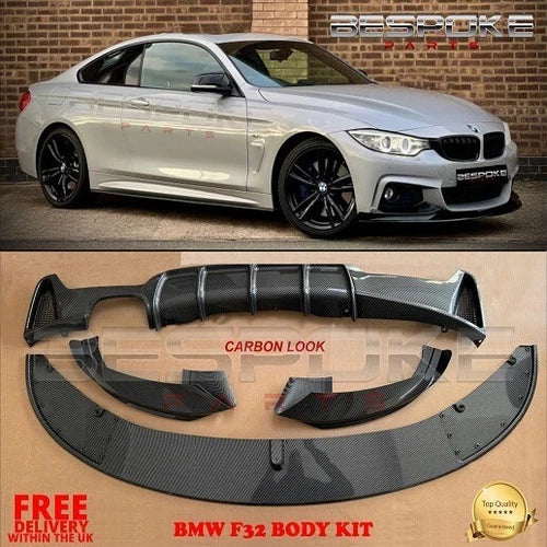 FOR BMW 4 SERIES M PERFORMANCE CARBON LOOK REAR DIFFUSER LIP + FRONT SPLITTER