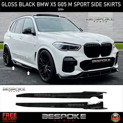 FOR BMW X5 G05 M SPORT F95 GLOSS BLACK LIP SIDE SKIRTS EXTENSION BLADES 2018+