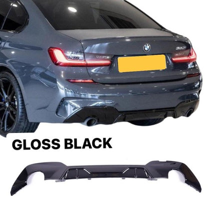 FOR BMW 3 SERIES G20 G21 M SPORT GLOSS BLACK REAR DIFFUSER WITH LIGHT+TIPS 2018+
