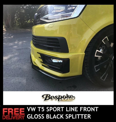 FOR VW T6 SPORTLINE GLOSS BLACK FRONT LOWER SPLITTER LIP STYLE TRANSPORTER 2015+