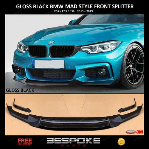GLOSS BLACK FRONT SPLITTER MAD STYLE LIP FOR BMW 4 SERIES F32 F33 F36 M SPORT