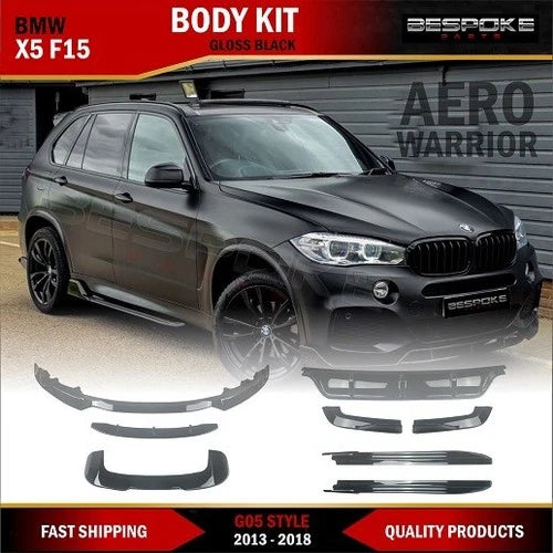 GLOSS BLACK FOR BMW X5 F15 AERO BODY KIT FRONT SPLITTER LIP + REAR DIFFUSER