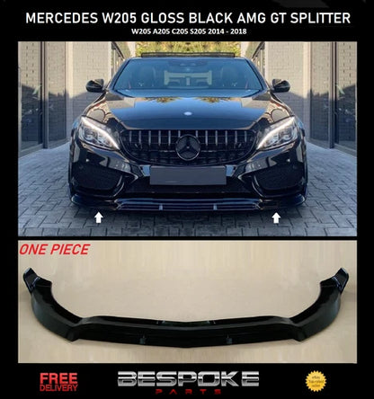FOR MERCEDES W205 C205 C CLASS GLOSS BLACK FRONT SPLITTER LIP LOOK SPOILER AMG