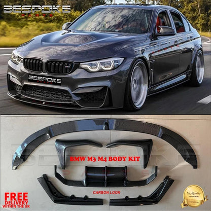 FOR BMW M3 M4 F80 F82 F83 CARBON LOOK BODYKIT FRONT LIP SPLITTER+REAR DIFFUSER