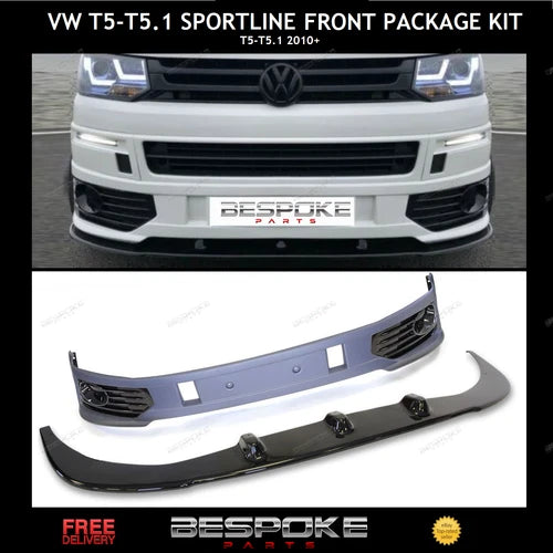 SPORTLINE STYLE LOWER FRONT SPLITTER LIP + BUMPER FOR VW T5 T5.1 TRANSPORTER ABS