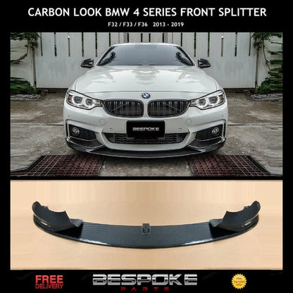 FOR BMW 4 SERIES M SPORT F32 F33 F36 FRONT CARBON FIBRE LOOK SPLITTER BUMPER LIP