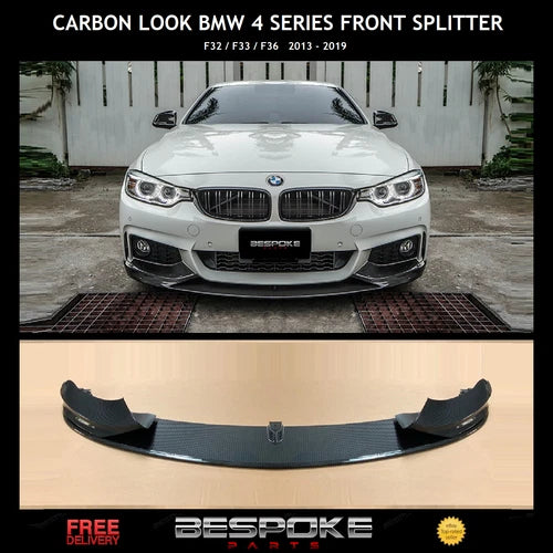 FOR BMW 4 SERIES M SPORT F32 F33 F36 FRONT CARBON FIBRE LOOK SPLITTER BUMPER LIP