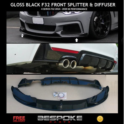 FOR BMW 4 SERIES M PERFORMANCE GLOSS BLACK REAR DIFFUSER + FRONT SPLITTER LIP