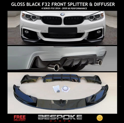 Bmw 4 Series F32 F33 F36 Front Splitter Lip Rear Diffuser Valance Gloss Black
